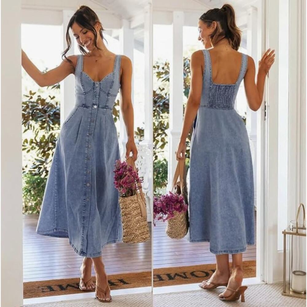 NWT Denim Midi Dress Size Small Western Cowgirl Rodeo Country Concert Festival - Picture 2 of 4